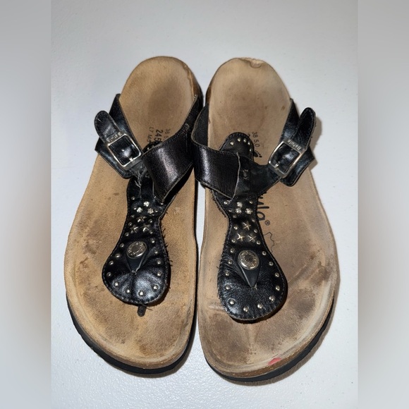 Birkenstock Betula BLACK Leather Strap Gizeh Thong Sandal EU 38 USA L 7 M 5 - Picture 1 of 11